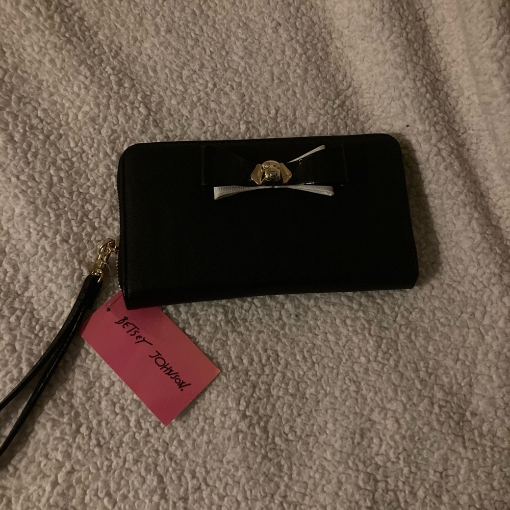 Betsey Johnson Black Wallet with Gold and White Bow